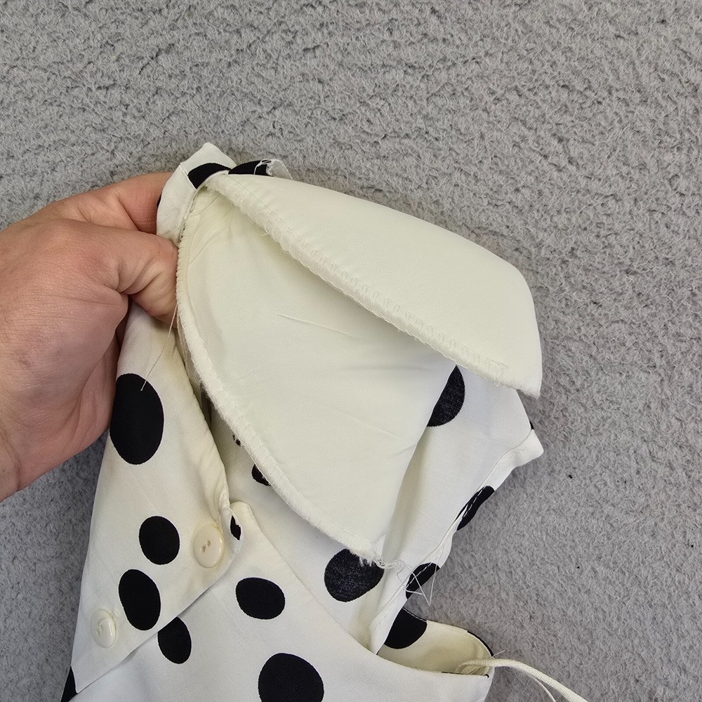 Vintage Dawn Joy Dress Womens 13 Fits M White Polka Dot 80s Retro Office Modest - Picture 11 of 16